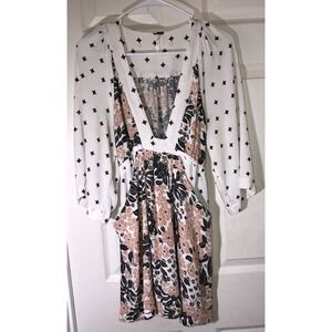 Free People Mini Dress Floral Deep V Neck Drawstring Size S